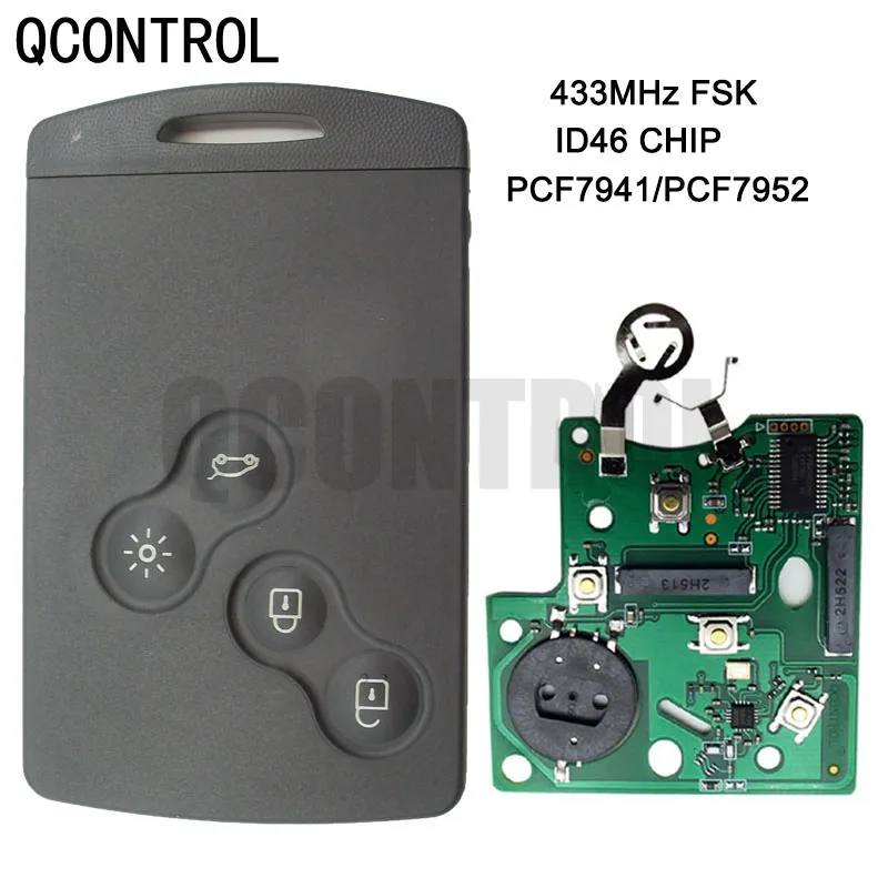 Qcontrol 4 Buttons Remote Key Smart Card Car Key Fob 433MHZ PCF7941 or PCF7952 Laguna Koleos Clio Chip For Renault Megane Scenic