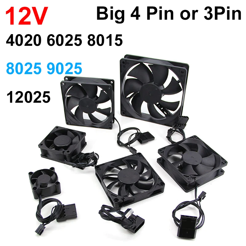 Cooling Fan 80mm 90mm 120mm 8cm 8025 DC 12v 3pin 4pin Brushless Computer Cooling Fan for Computer Case GPU CPU Cooler Radiator