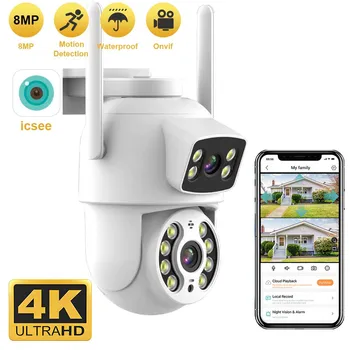 8MP 4K Dual Lens with Dual Screen PTZ Wifi Camera Ai Human Detect Auto Tracking Wireless Outdoor Surveillance Camera iCSee App 1
