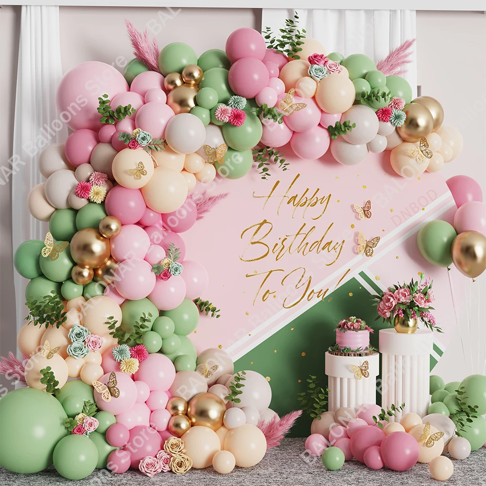 

154/135pcs Sage Green Pink Balloons Garland Kit for Girl Baby Shower Bridal Shower Wedding Birthday Jungle Safari Party Decor