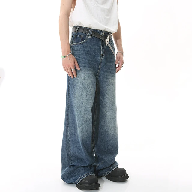 IEFB 2025 Spring New Trendy Jeans Metal Ring Design Male Gradient Color Washed Straight Male Denim Pants Wide Leg Casual 9C354 3