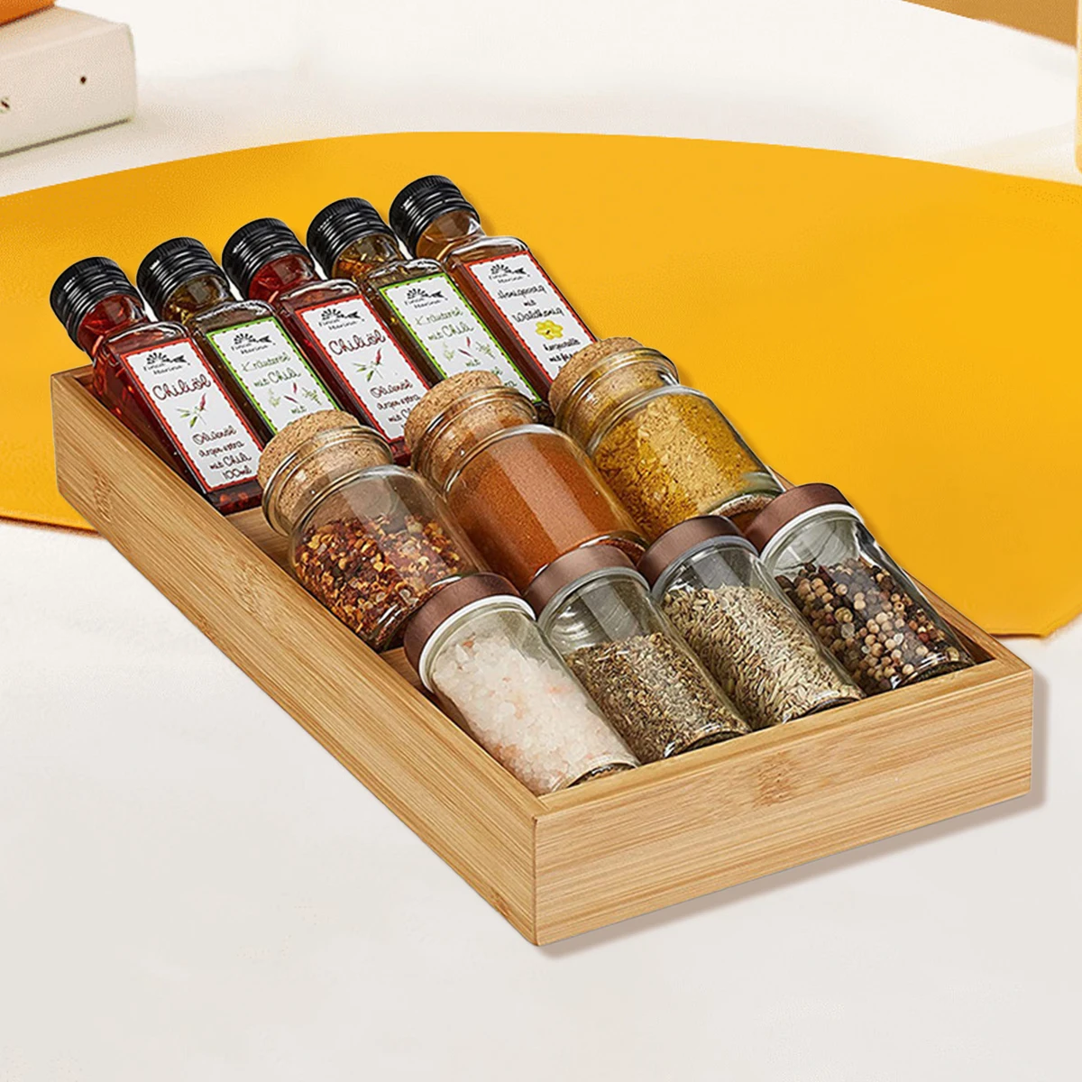 Bamboo Drawer Spice Rack,Countertop 3 Tier Storage Rack For Kitchen Counter,Shelves, Kitchen Organizer And Storage 4