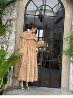 Manteau Long en fourrure d'angora pour femme, jupe de Style coréen, ourlet, manches lanternes, col de poupée lapin, vêtements d'extérieur, automne et hiver 5
