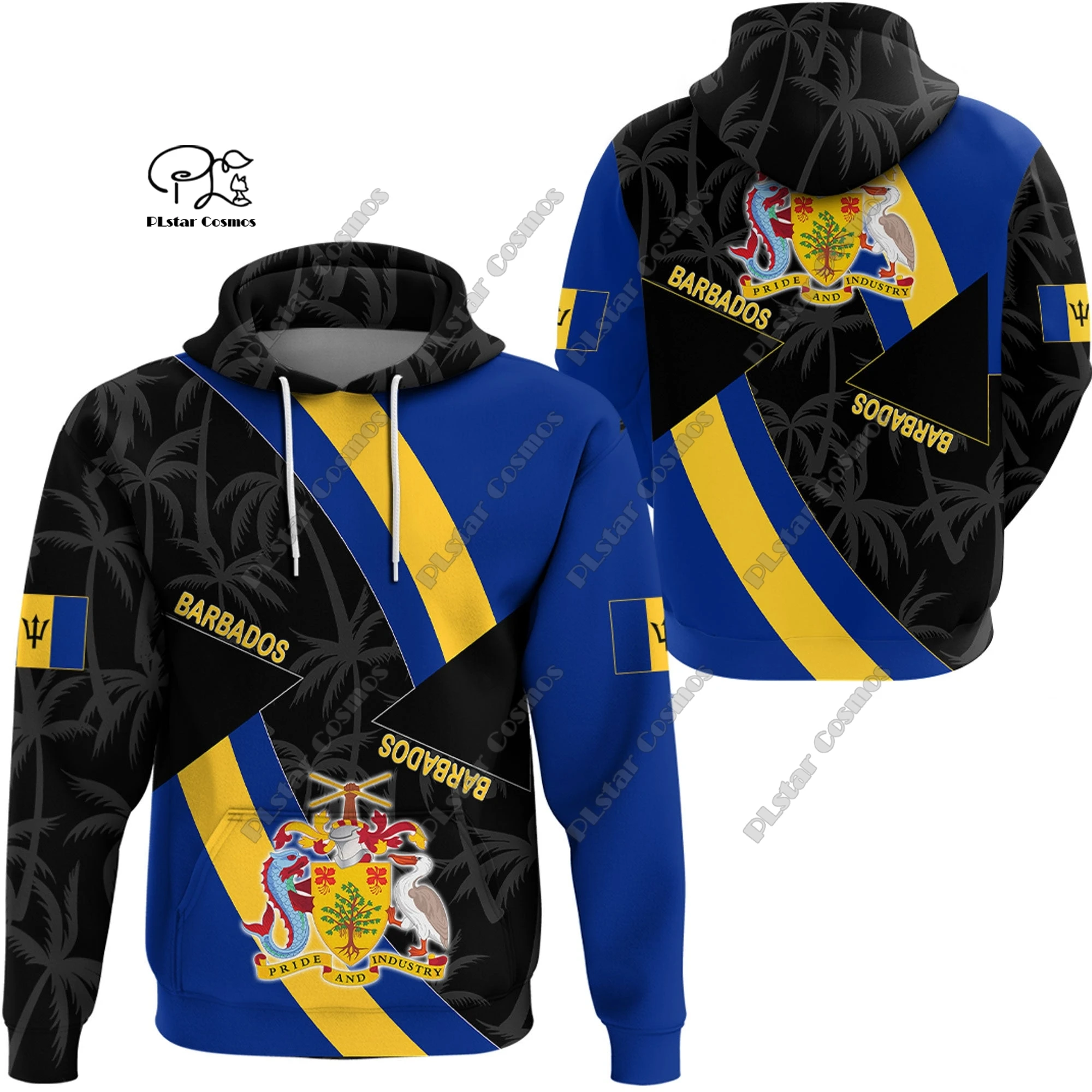 

PLstar Cosmos 3D Printed Barbados Coat of Arms and Flag Colors Tattoo Retro Latest Street Casual Unique Unisex Hoodie B-2