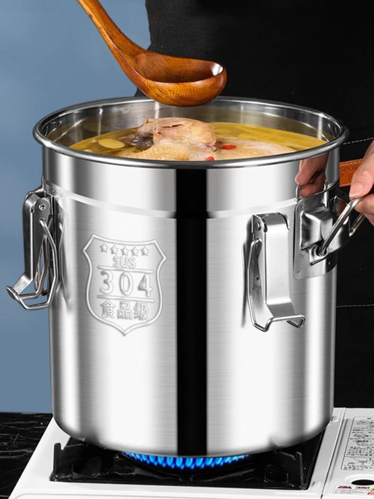 6/12/21/33L 304 Stainless Steel Airtight Canister with Lid Food Oil Sugar Milk Storage Bucket w/Handles for Home Kitchen