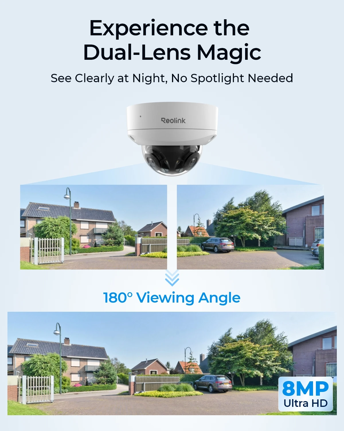 IP Camera Surveillance Camera 8MP 16MP PoE Dual-lens 180&deg; Panoramic for Reolink