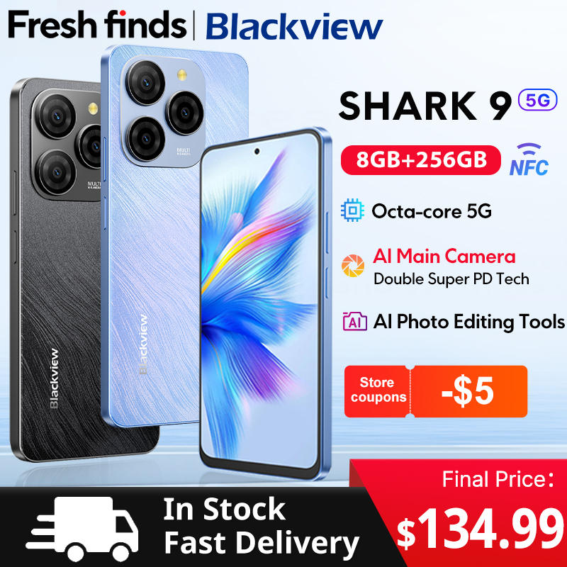 【World premiere】Blackview SHARK 9 5G Smartphone 6.67'' HD+ IPS 90Hz Display NFC 50MP AI Main Camera GPS Android 14 Mobile Phone