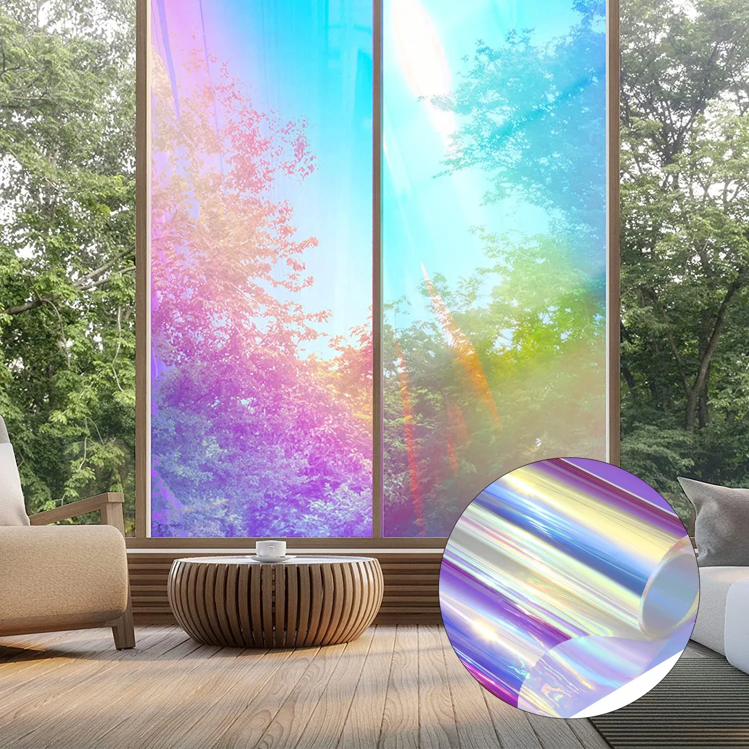Description Picture 2 of itemHolographic Clear Window Film Iridescent Window Dichroic Film Decorative Glass Sticker Self-Adhesive Rainbow Cellophane Roll
