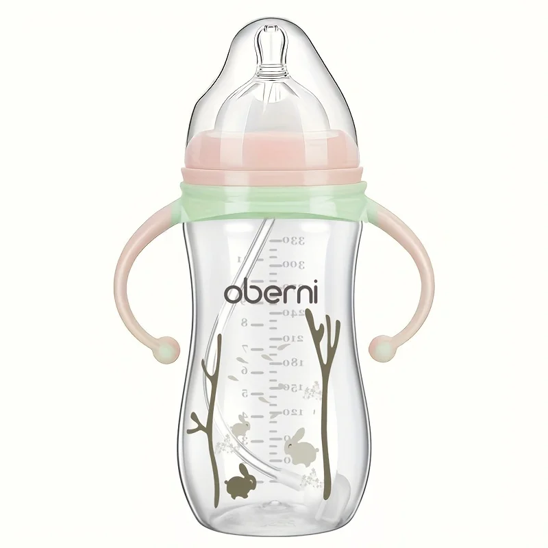Babyfles met handvat, anti-drop zachte tepel waterformule melkvoeding sippy fles voor baby's peuters pasgeboren
