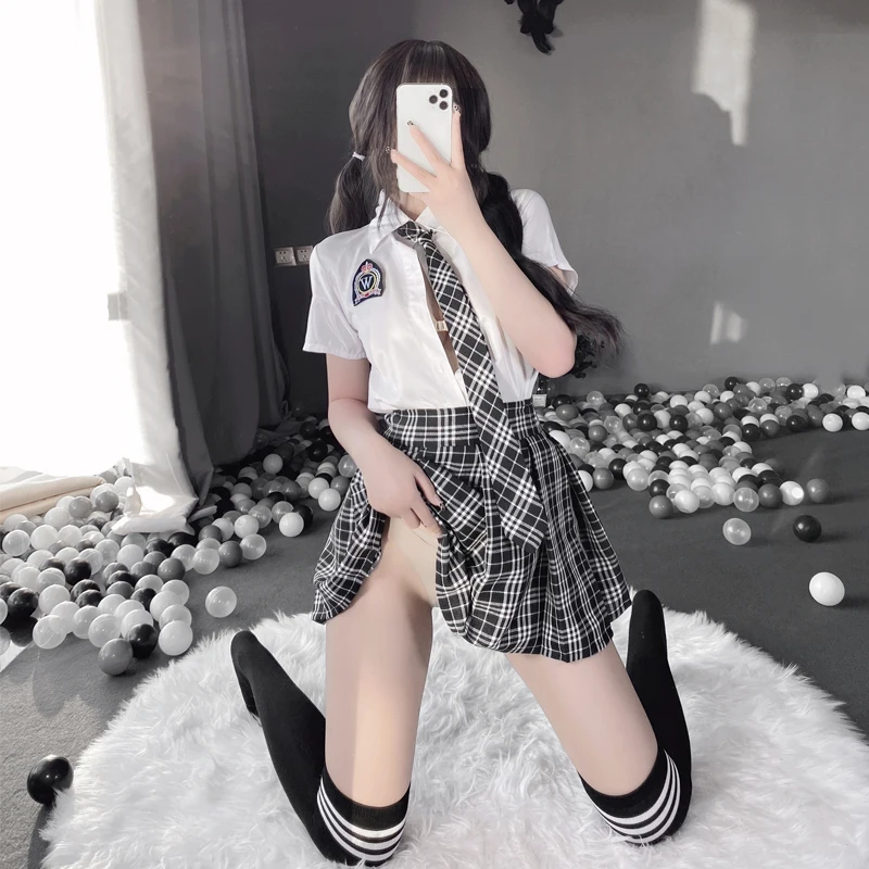 Paloli Japanese Student Girls School Uniform Black White Lingerie JK Suit Pleated Skirt Women Night Roleplay Temptation Outfits