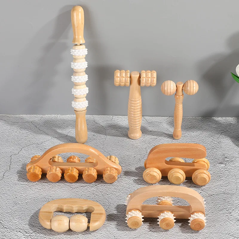 Premium Wooden Deep Tissue Massage Roller Tool - Full Body Relaxation Aid