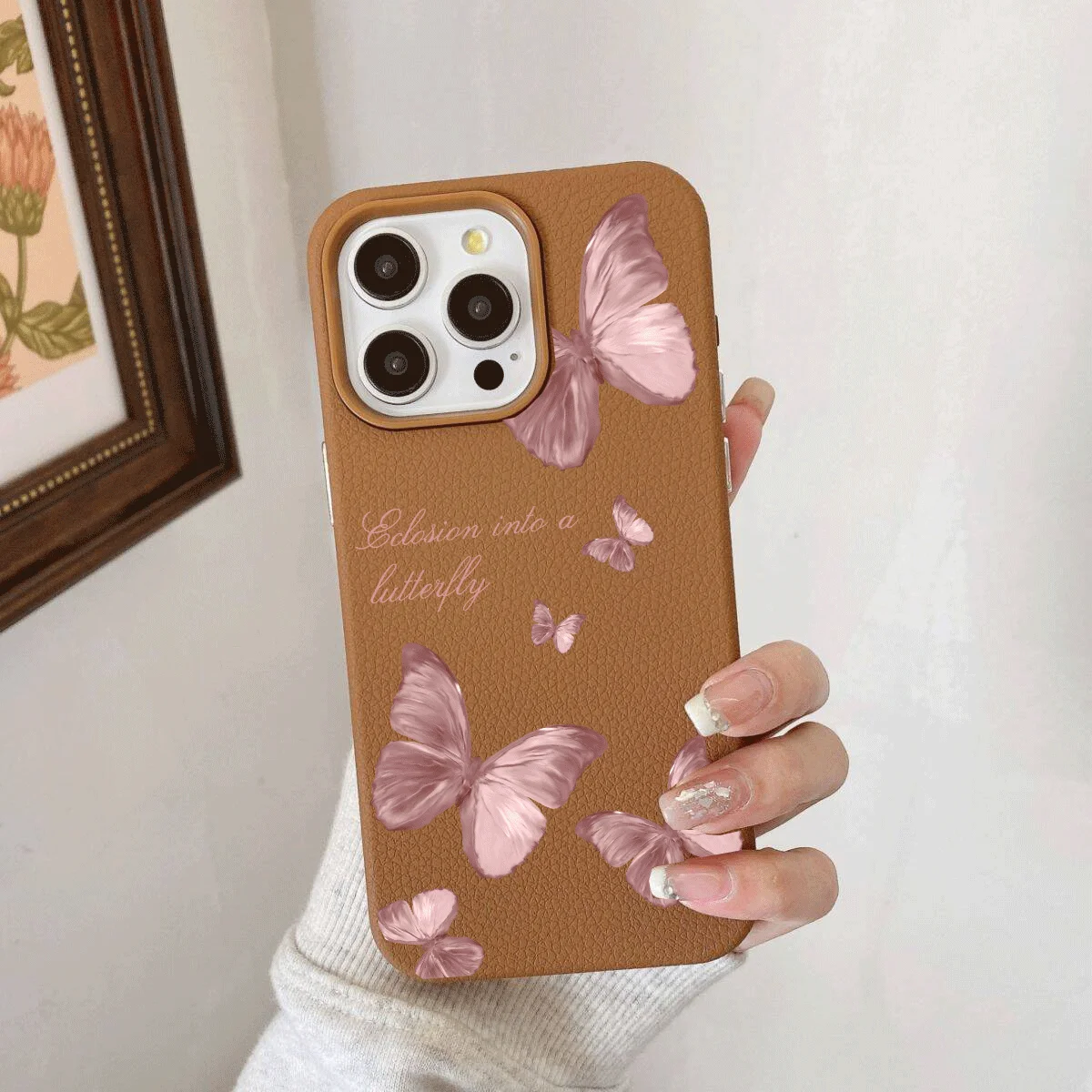 Elegant Flower Butterfly Leather Candy Phone Case Cover