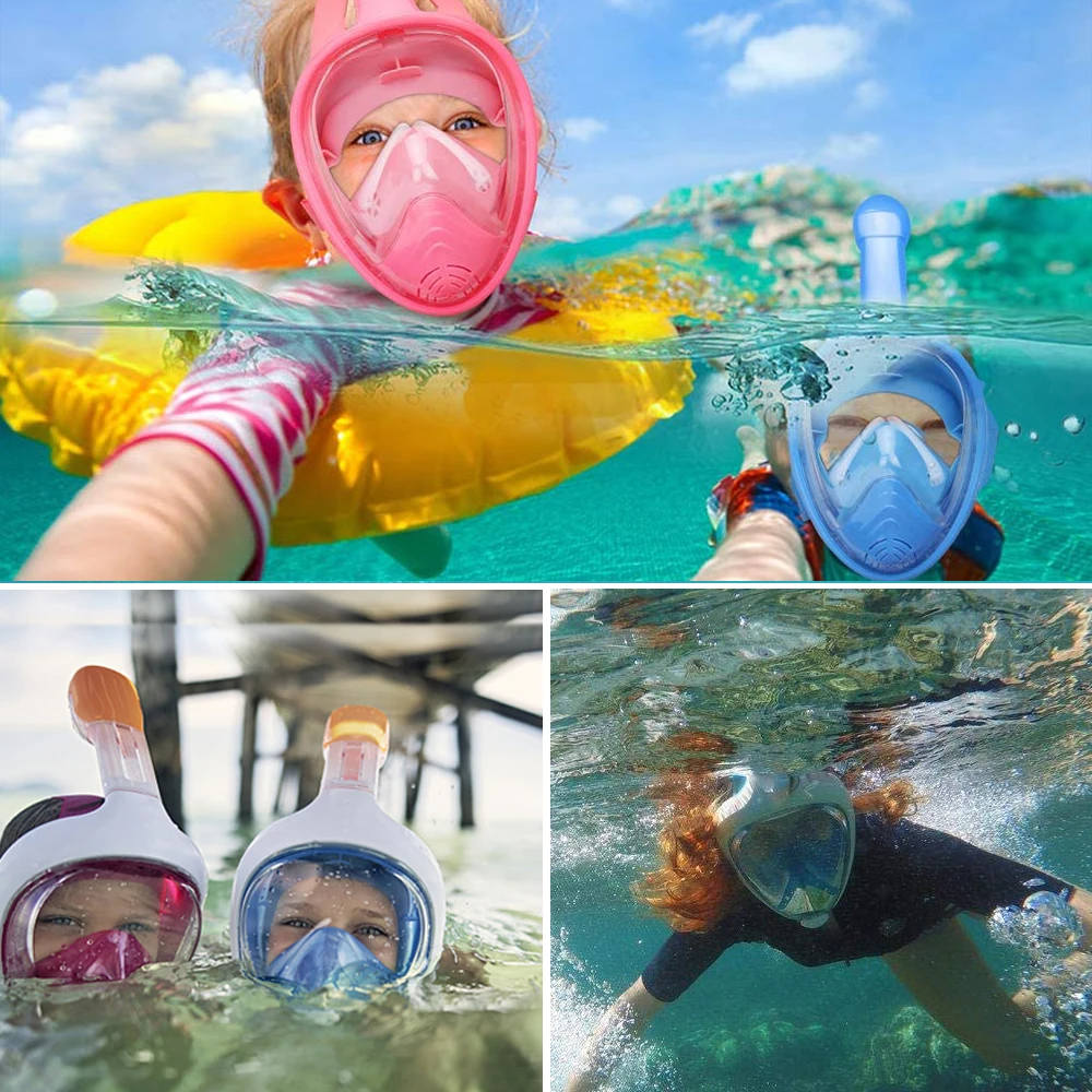 Underwater Snorkeling Full Face Children Swimming Mask Set Scuba Diving Respirator Masks Anti Fog Safe Breathing for Kids Adult snorkeling diving mask diving mask snorkel set