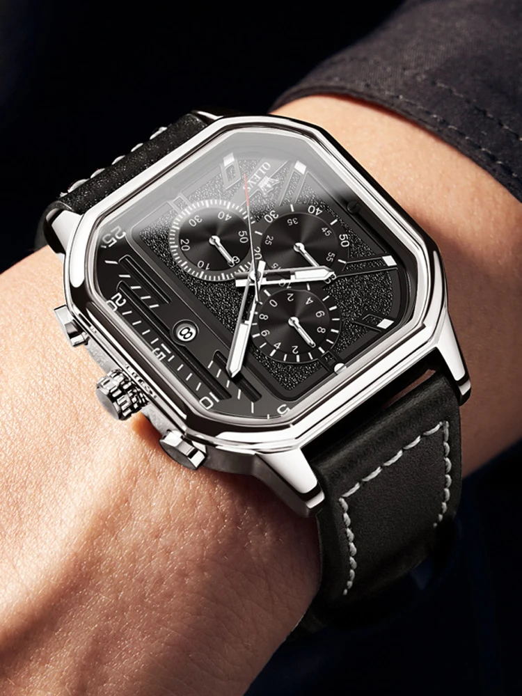 OLEVS Luxury Brand Watch For Men Square Dial Business Fashion Leather Watch Chronograph Sport Quartz Clock Reloj Hombre