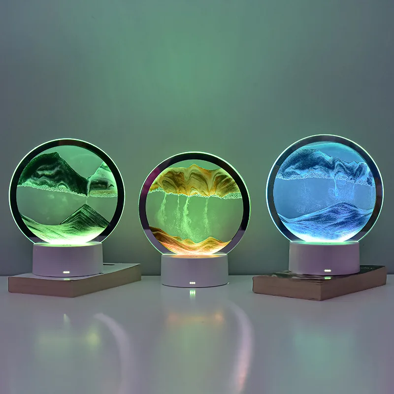 창의적인 퀵샌드 야간 조명, USB 가로 테이블 램프, 3D 자연 풍경 침대 옆 램프, 사무실 홈 장식 선물, 7 가지 색상