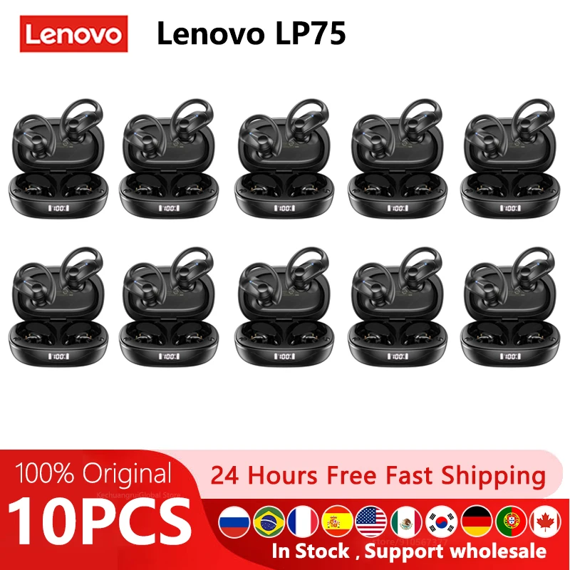 Wireless Sports Bluetooth Headphones Earhook Noise Reduction Impermeável Gaming Earphone com Microfone Original Pcs Pcs Pcs Pcs Lenovo-lp75
