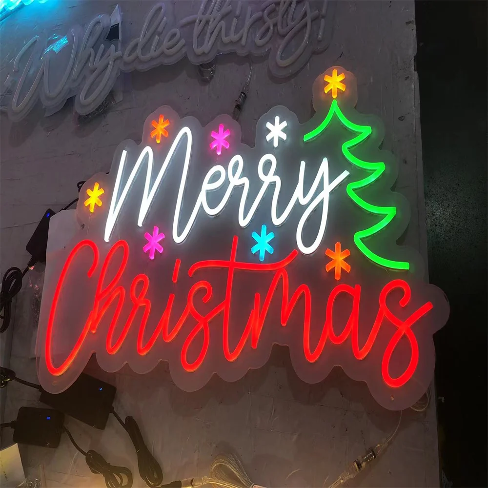 

Merry Christmas snowflake Neon Sign Party Gifts Holiday LED Night light Room Living Home Decor Wall Hanging Christmas Decoration