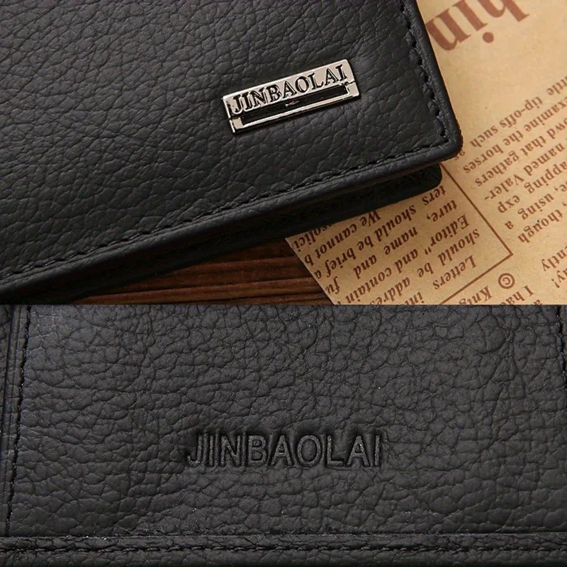 Premium Genuine Leather Men's Wallet - Short Black Wallet Portefeuille Homme