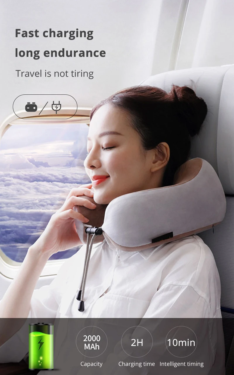 Xiaomi 2022 Travel Relax U shaped Pillow Electric Massage Pillow Shoulder Neck Massager Kneading Heating Neck Support Pillow