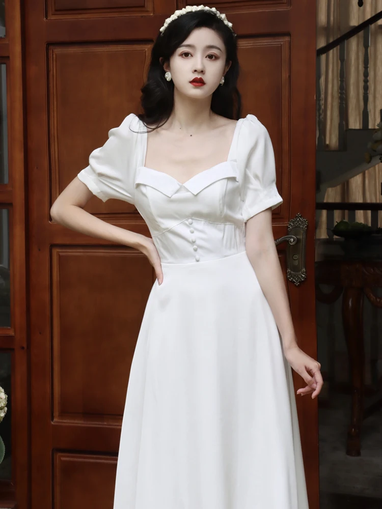 

R-76 French birthday dress high-end registration certificate small white dress daily light wedding dress white dress