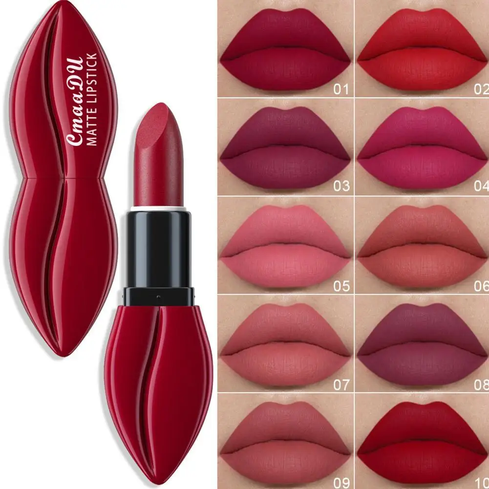 

10 Colors Mouth Shape Easy to Color Matte Velvet Lipsticks Long Lasting Waterproof Lipstick Red Velvet Lipsticks Makeup Cosmetic