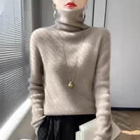Women's Knitted Long Sleeve Crew Neck Pullover Thick Winter Base Layer Top Simple Style High Collar Sweater Solid Color