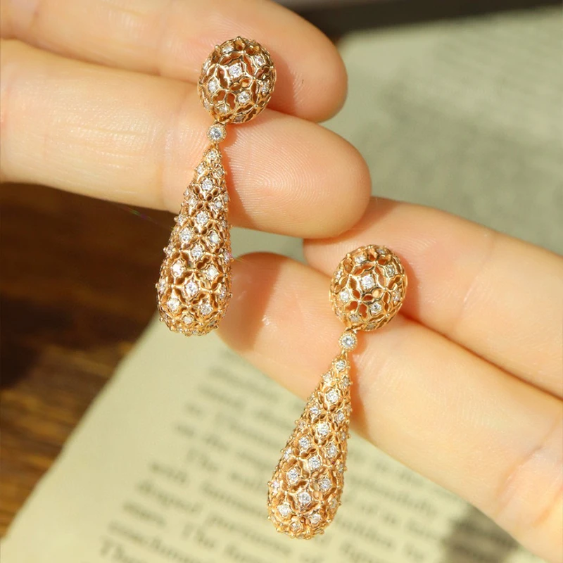 S0fb0f07f595a4c90bba53bec9a602c9cA Aazuo Real Jewelry 18K Rose Gold Natrual Real Diamond 1.6ct Luxury Drop Ball Earring For Woman Upscale Trendy Wedding Engagement
