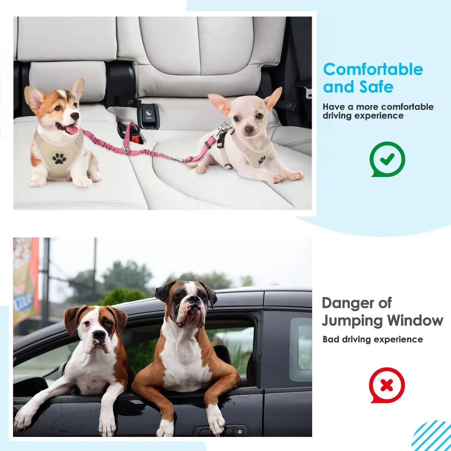 Double Dog Safety Seat Belt Adjustable Elastic Car Safety Leash Shock Reflective Dog Vehicle Restraint Drive Pet Belt