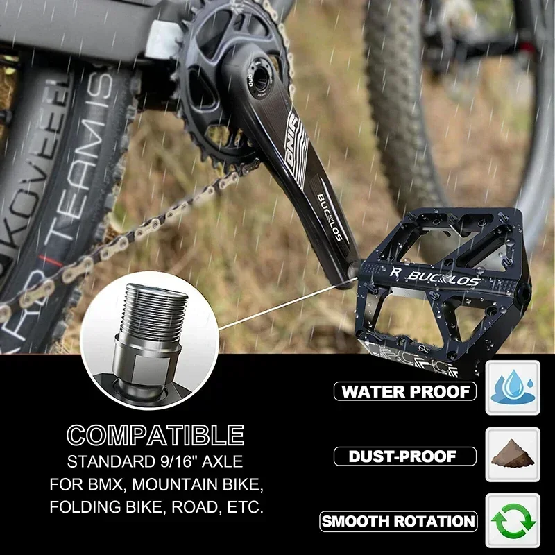 BUCKLOS Anti-slip MTB Bicycle Pedal Nylon Mountain Bike Pedals Dustprood Waterproof Seal Double Bearing Flat Pedal Cycling Parts