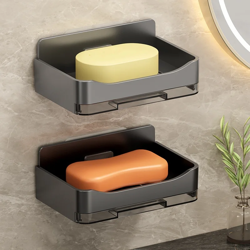 Wall Soap Storage Rack Soap Box Wall Mounted Toilet Non Perforated Double Layer Soap Drain Box For Household Bathroom 