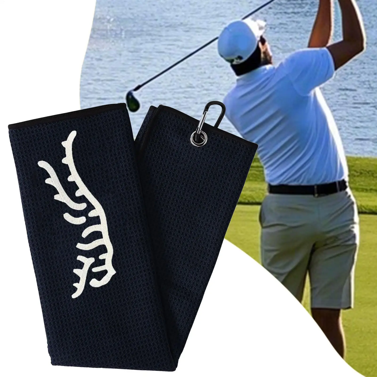 Black/Gray color Funny Tiger Embroidered Golf Towel, Microfiber, Hand Wash Only, Waffle Texture, Soft Material