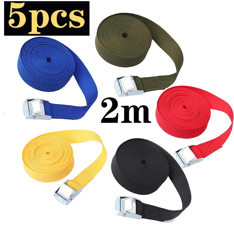 

5 Pcs 2m Car Tension Rope Tie Down Strap Strong Belt Luggage Bag Cargo Lashing Padded Cam Lock Buckle Cargo Rack Belt