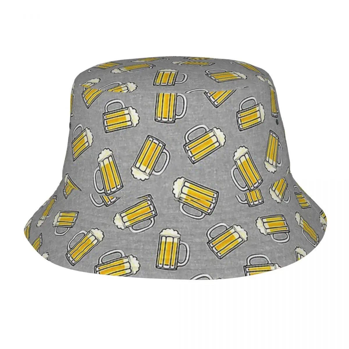 

Spring Picnic Headwear Beer Mug Grey Pattern Merch Bucket Hat Harajuku Teen Hot Sun Hat Boys Lover Boonie Hat Fishing Caps