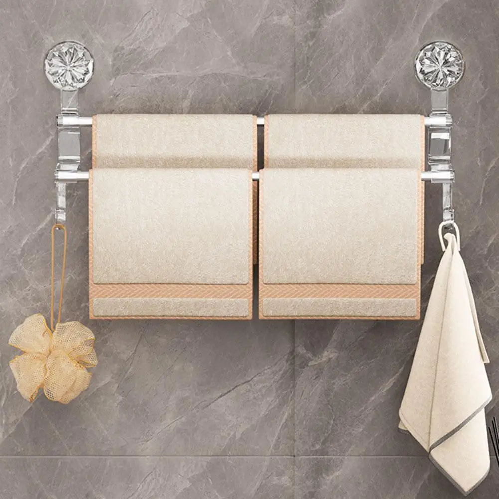 Double-rod Suction Cup Towel Rack For Home Bathroom Towel Storage With Hook For Wet And Dry Towel Dual-use Bathroom Storage 3