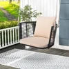 Outdoor Metal Porch Swing, Single Person Hanging Seat with/Woven Rattan Backrest, 2 Sturdy Hanging Ropes, Seat & Back Cushion 3