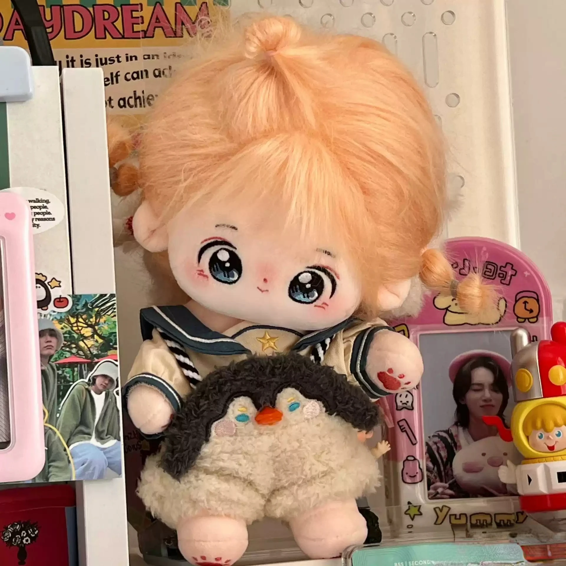 

New Cute Sweet Girl With Big Eyes Cosplay 20CM Plush Stuffed Cotton Body Cosplay Dress Up Monster Plushie Gift