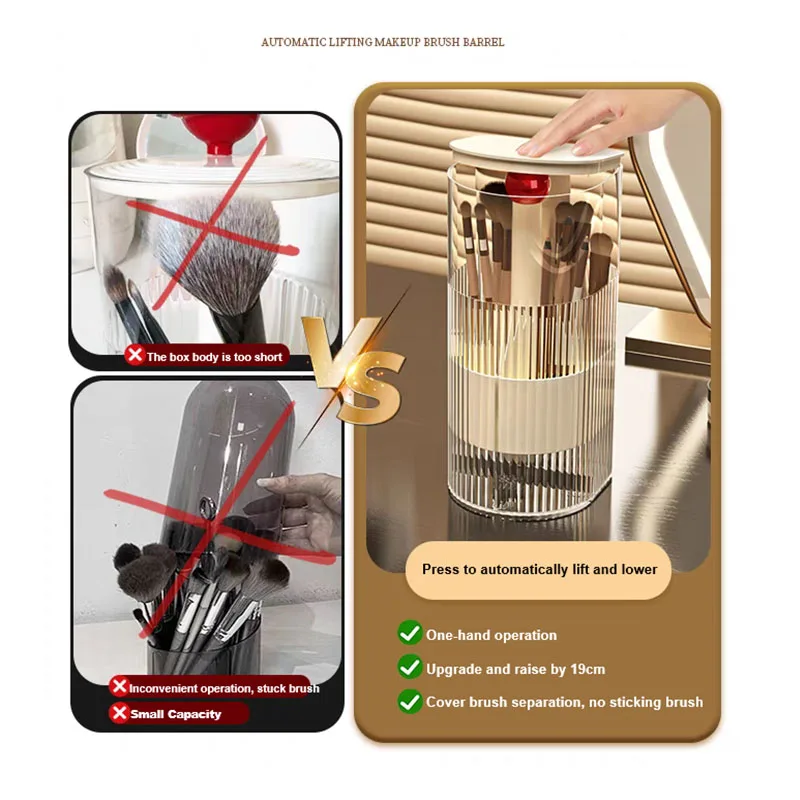 Automatic Lifting Makeup Brush Holder with Dustproof Lid Cosmetic Storage Box for Brushes,Lipsticks Makeup Organier for Vanity 6