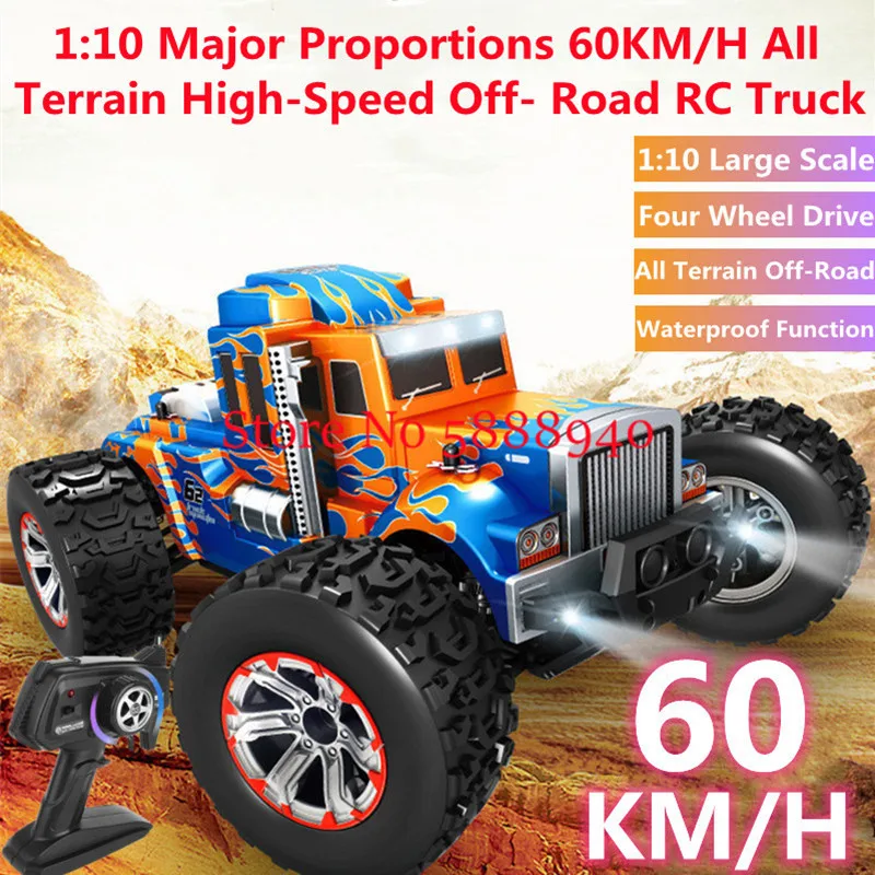1:10 풀 스케일 4WD 60KM/H 원격 제어 오프로드 트럭 차량 45 °   클라이밍 알로이 트랜스미션 방수 고속 RC카