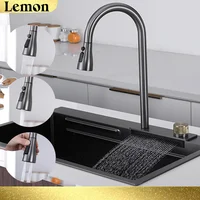 CHOOXIWU - น้ําตกอ่างล้างจานดึงประเภทก๊อกน้ําห้องครัวร้อนเย็นผสมผักอ่างล้างหน้าหลายช่องน้ําหมุน Flying Rain TAP 1