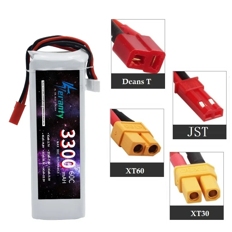 Batterie Lipo 3S 3300mAh 11.1V 60C pour Drone RC FPV avec Connecteurs