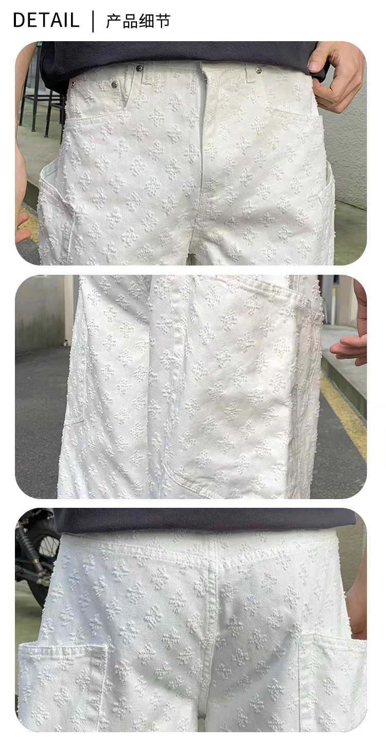 Description Picture 4 of itemStreet American Straight Wide-leg Jeans Vintage Jacquard Jeans Men's Pantalones Hombre Y2K Fashion White Streetwear Loose Pants