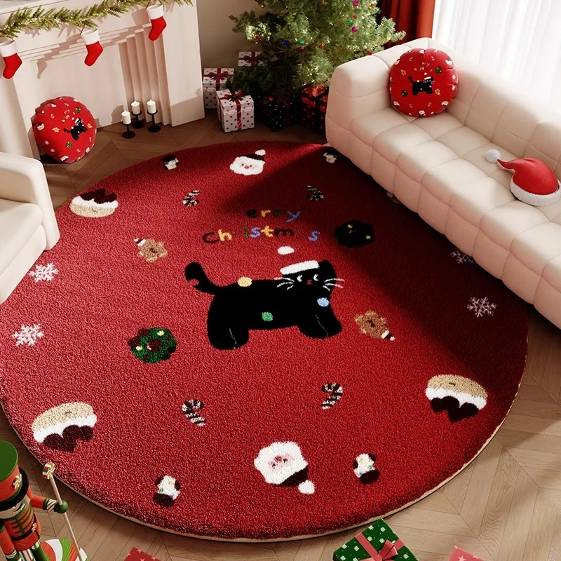 Retro Round Living Room Carpet Christmas Tree Snowflake Creative Design Bedroom Rug Holiday Home Decoration Cloackroom Mat Tapis