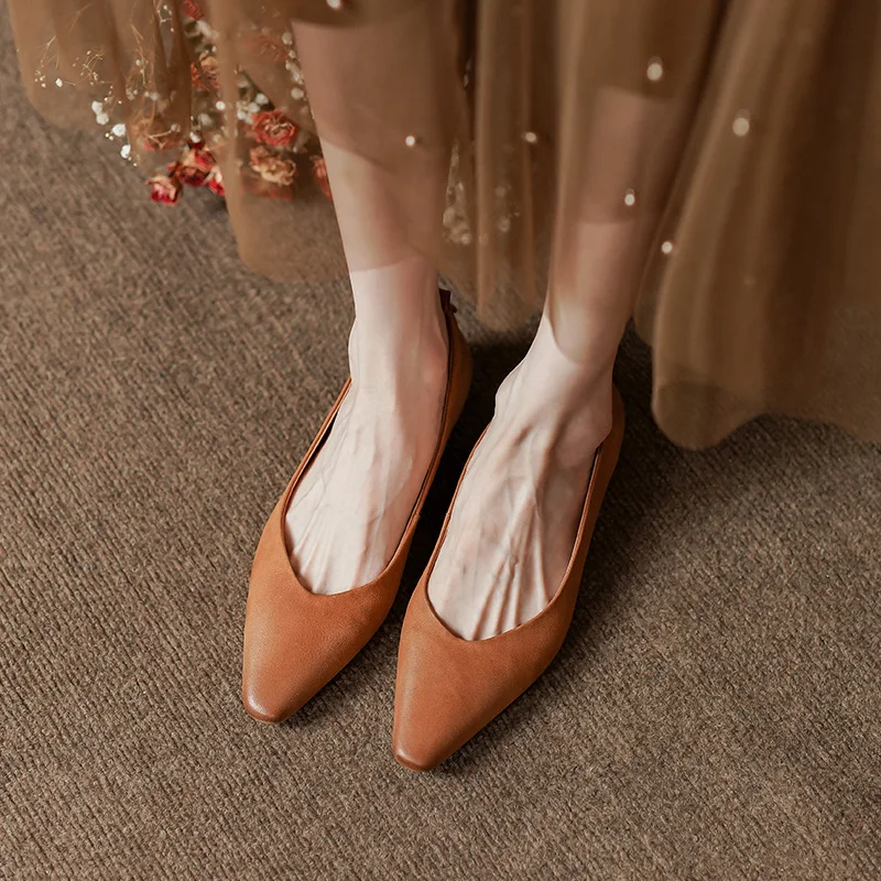 

Retro Foowear For Spring Slip On French Style Women Mules Vintage Walk Shoes Women‘s Flats Sheepskin Simple Shoes For Female