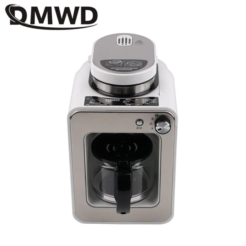 DMWD Household Automatic American Coffee Machine Drip Type Coffee Maker Filter Bean Grinder 2 in 1 Tea maker 220V