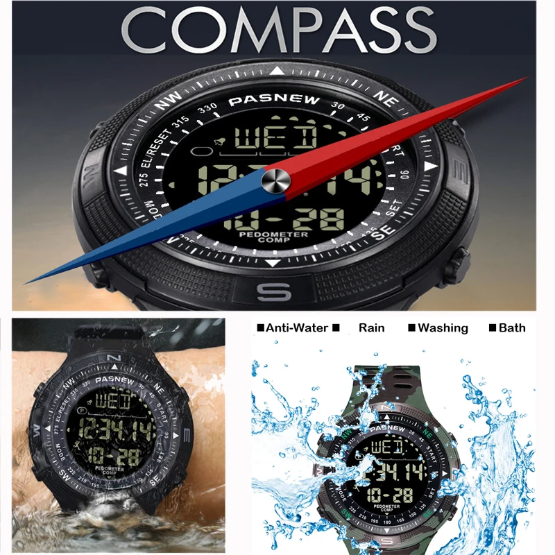 Waterproof Military Digital Watch Compass Men Diver Electronic Boy Hand Clock Large Outdoor Multifunction Sport Wristwatch Male