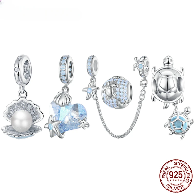

925 Sterling Silver Underwater World Series Starfish and Turtle Charms Heart Shape Shell Beads for Women Bracelet DIY