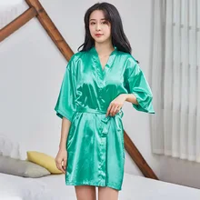 

Imitation Silk Pure Color Sexy Short Kimono Bridal Dressing Gown Thin Cardigan Bathrobe Spa Robes for Girls Birthday Party