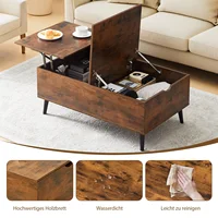 Table basse relevable avec rangement, table d'appoint en bois pour salon, armoire de rangement avec compartiments cachés 6