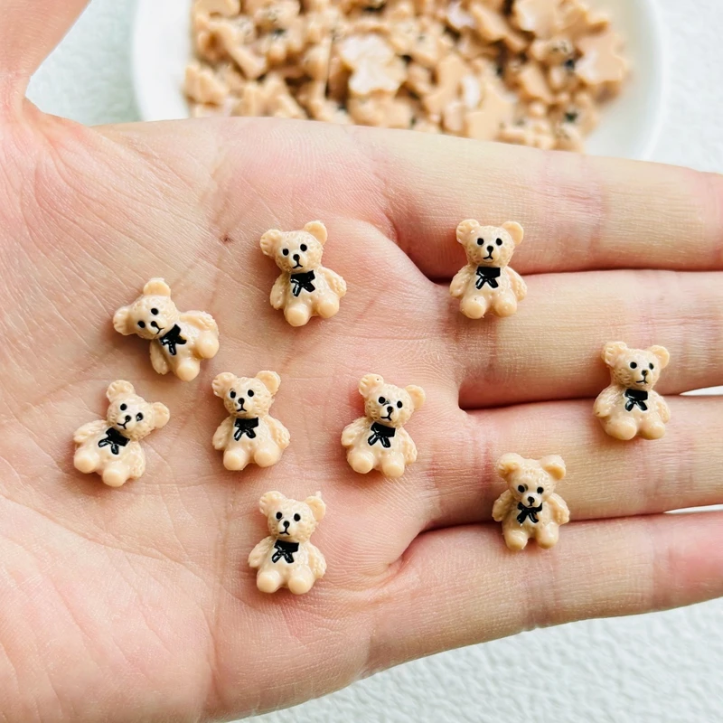 

50 Pcs New Kawaii Cartoon Coffee Color Little Bear Resin Flat Back Scrapbook Figurine DIY Bow Decor Manicure Accessories Crafts