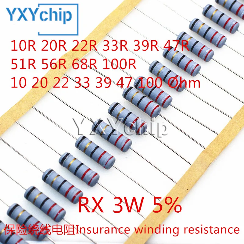 Résistance Fil 3W 100 Ohm - Lot De 10 Pièces - Tolérance 5% - Couleur Gris Clair